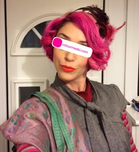 In character as Agnes Paige-Turner, a 1930s aristocrat.